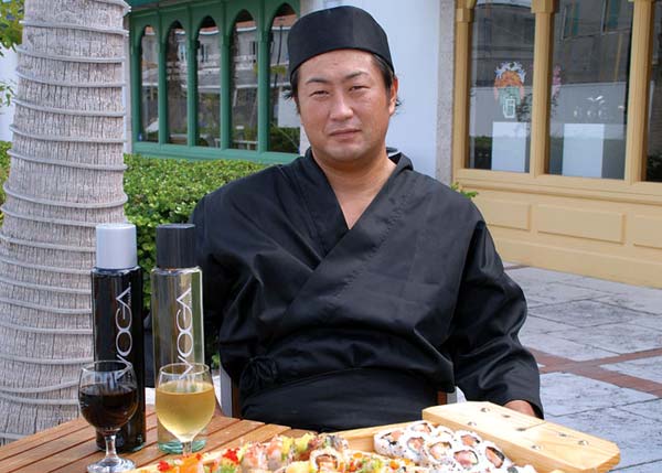 A photograph of Executive Chef and owner Yoshi Ono at Yoshis Japanese Restaurant, Providenciales (Provo), Turks and Caicos Islands.