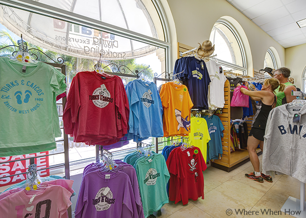 A photograph of T-shirt shopping at Caicos Adventures, Providenciales (Provo), Turks and Caicos Islands.
