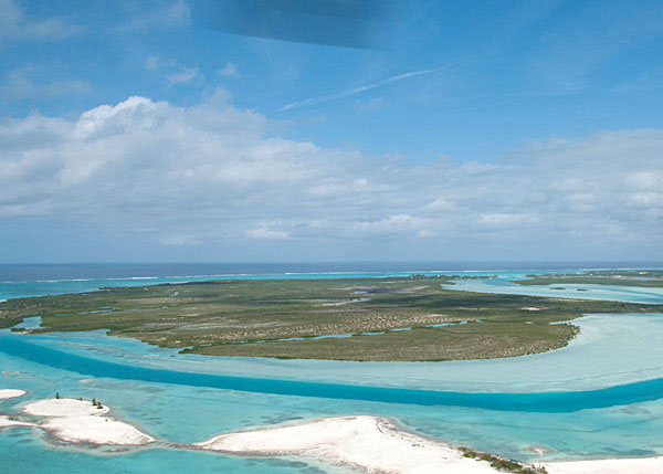 A photograph of the 1000 acre island of Parrot Cay, reached by boat from Providenciales, Turks and Caicos Islands, British West Indies