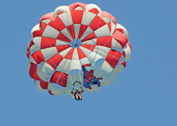A photograph of Parasailing with Captain Marvin Watersports flying over Grace Bay Providenciales