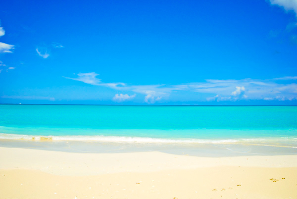 A photograph of Grace Bay Beach, Providenciales (Provo), Turks and Caicos Islands, British West Indies