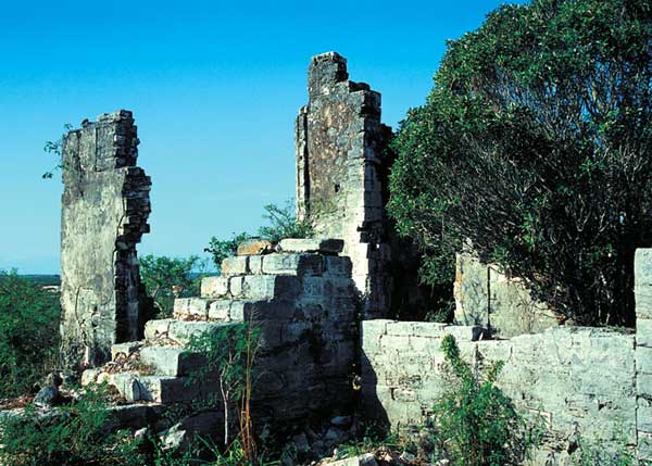 A photograph of Cheshire Hall Loyalist Plantation ruins on Providenciales (Provo), Turks and Caicos Islands