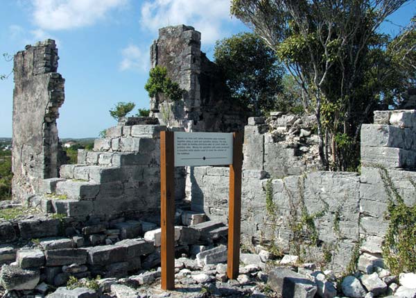 A photograph of the Cheshire Hall Plantation ruins on Providenciales (Provo), Turks and Caicos Islands, British West Indies