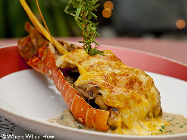 A photograph of Coyaba’s legendary Lobster Thermidor, Grace Bay, Providenciales (Provo), Turks and Caicos Islands.