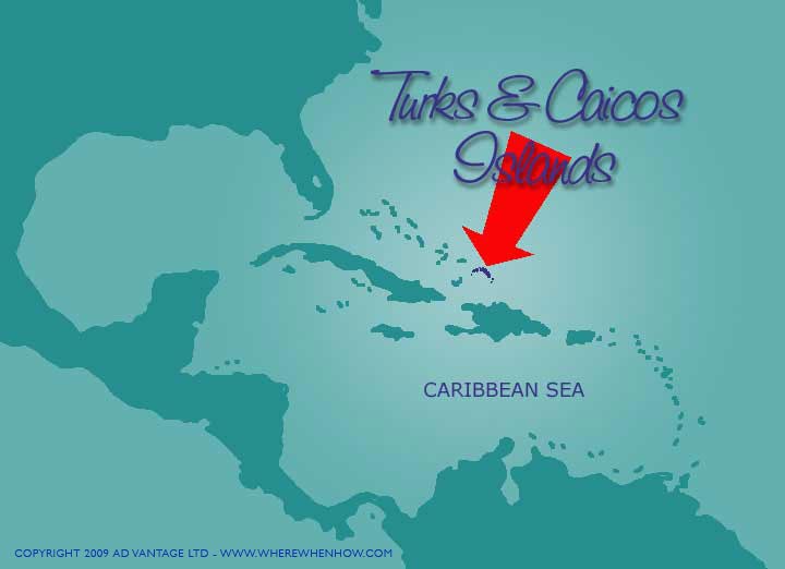 A map of the Caribbean showing the location of the Turks and Caicos Islands