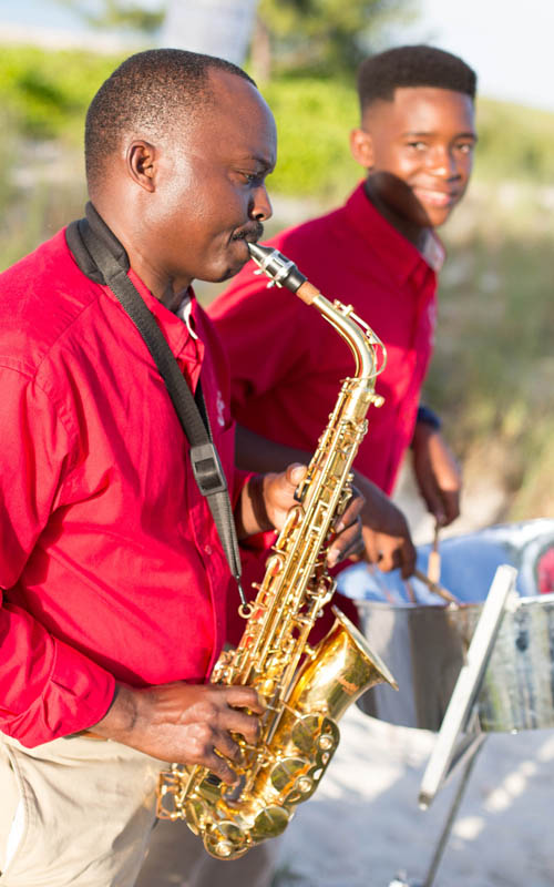 A photograph of steel pan drum and saxophone, Providenciales (Provo), Turks and Caicos Islands