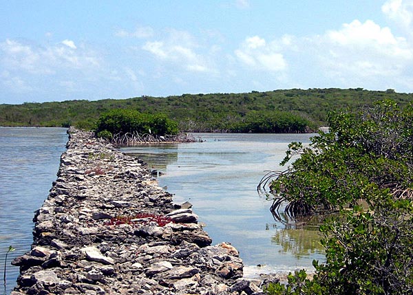 A photograph of a 100 year old causeway on East Caicos, Turks and Caicos Islands.